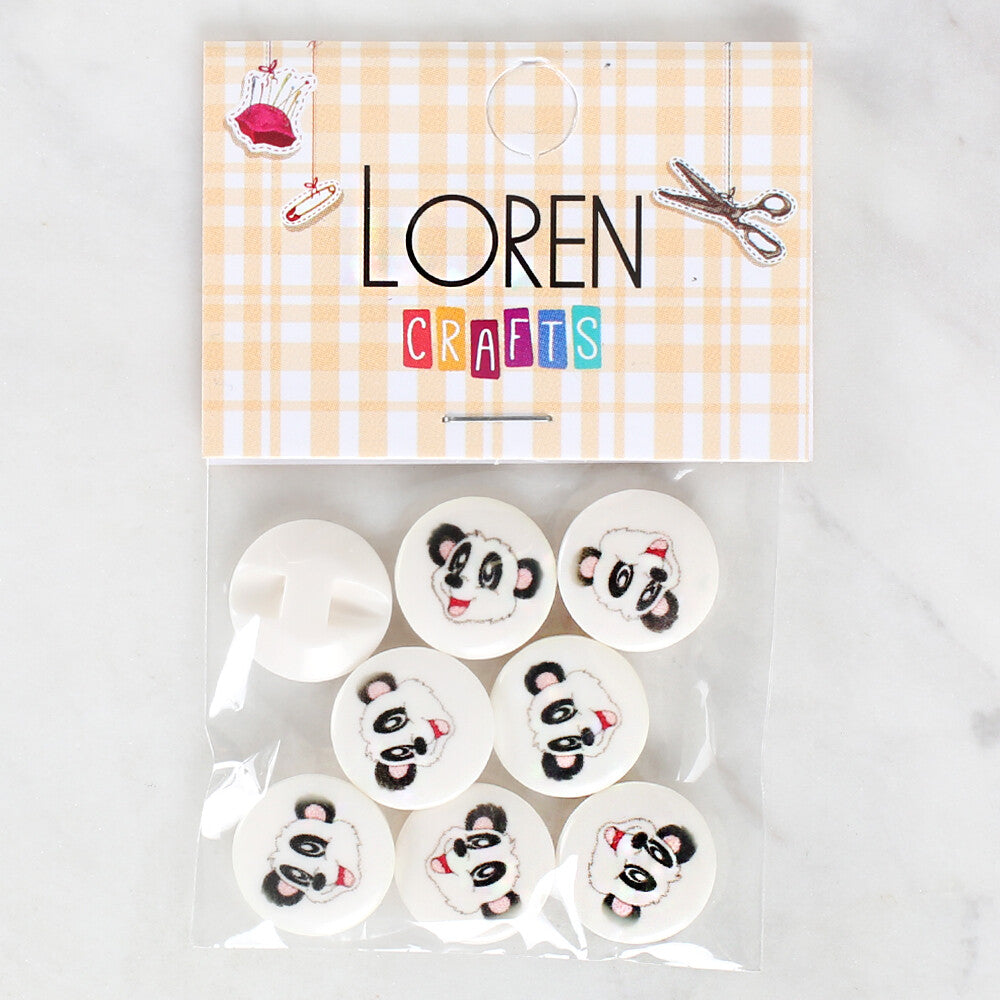 Loren Crafts 8 Pack Panda Patterned Button - 1193