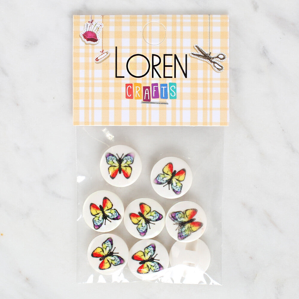 Loren Crafts 8 Pack Butterfly Patterned Button - 1195