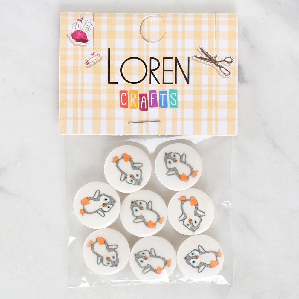 Loren Crafts 8 Pack Penguin Patterned Button - 1198