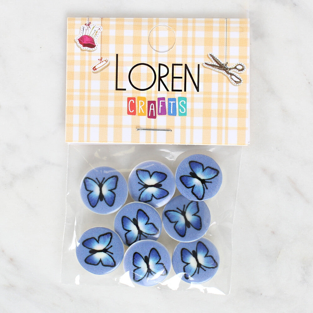 Loren Crafts 8 Pack Butterfly Patterned Button - 1214