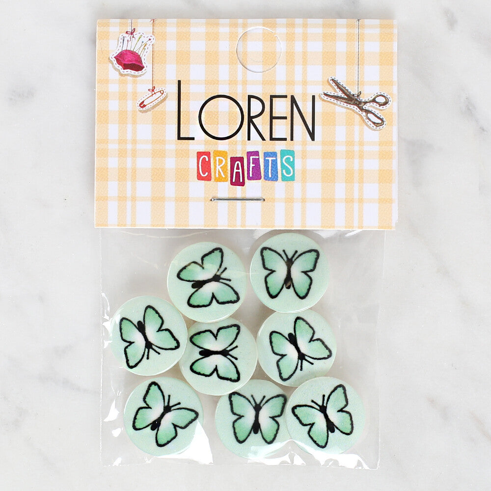 Loren Crafts 8 Pack Butterfly Patterned Button - 1217