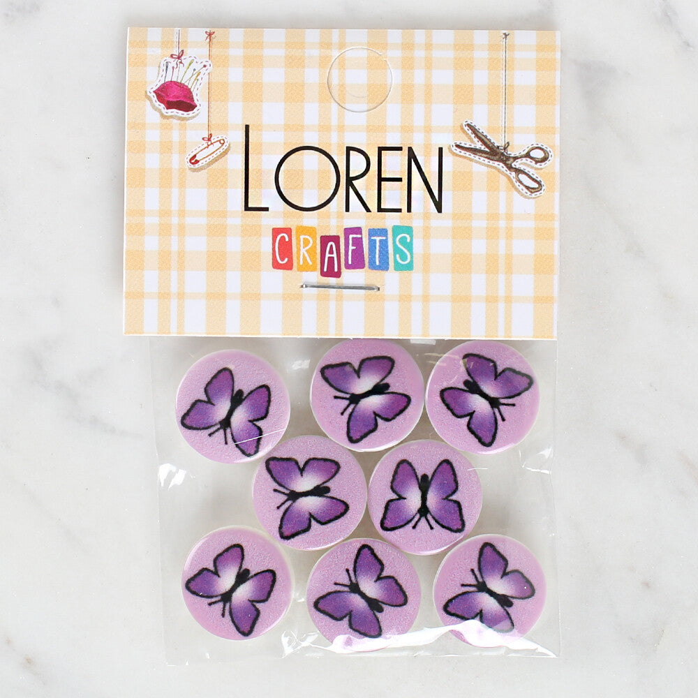 Loren Crafts 8 Pack Butterfly Patterned Button - 1218