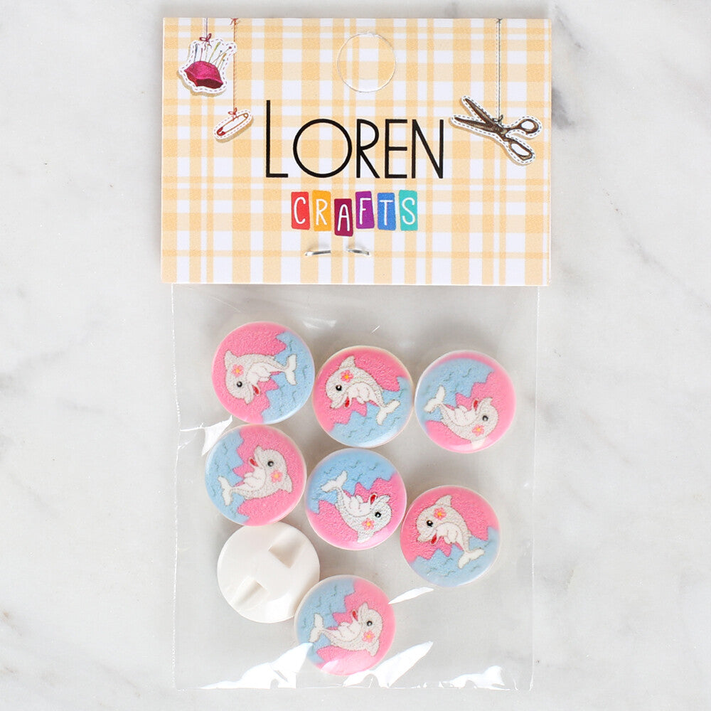 Loren Crafts 8 Pack Dolphin Patterned Button - 1224