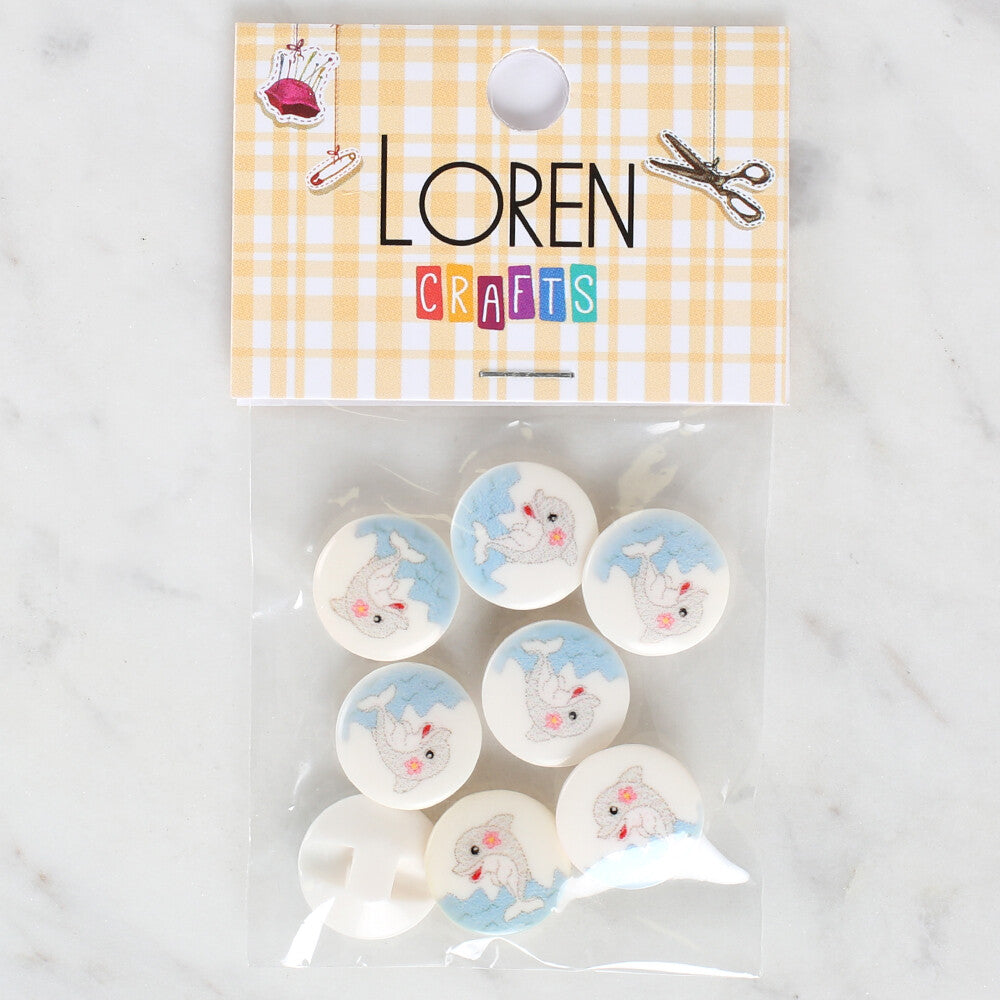 Loren Crafts 8 Pack Dolphin Patterned Button - 1225