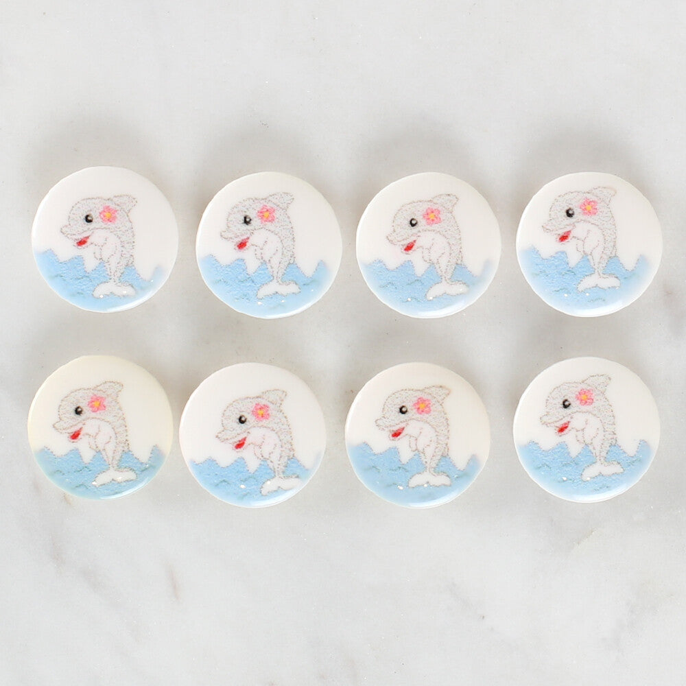 Loren Crafts 8 Pack Dolphin Patterned Button - 1225