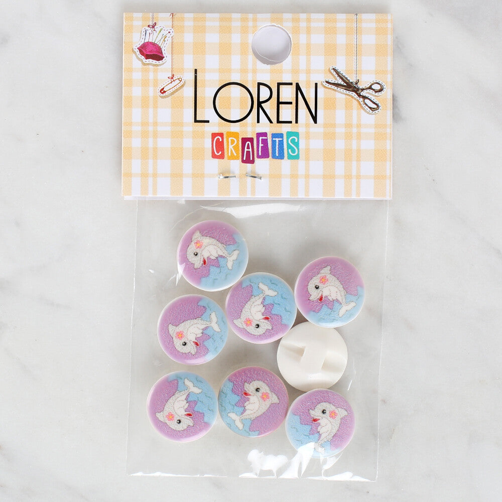 Loren Crafts 8 Pack Dolphin Patterned Button - 1226