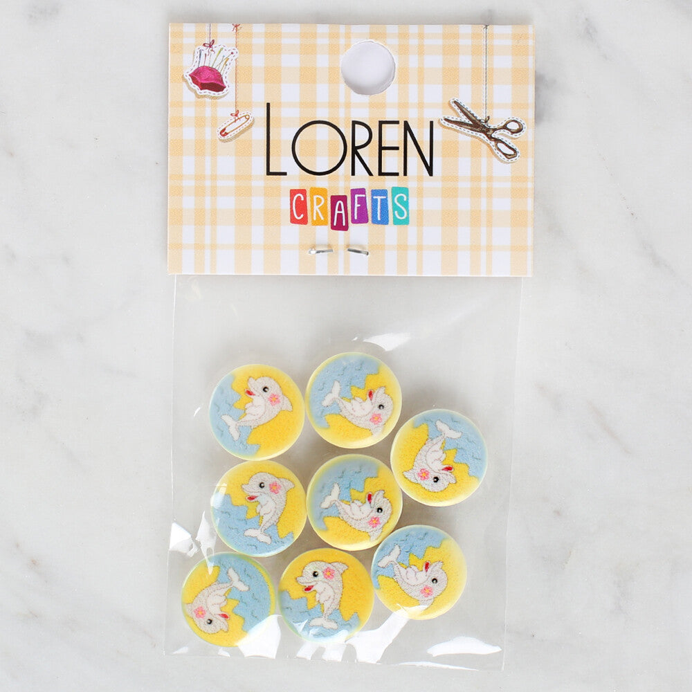 Loren Crafts 8 Pack Dolphin Patterned Button - 1227