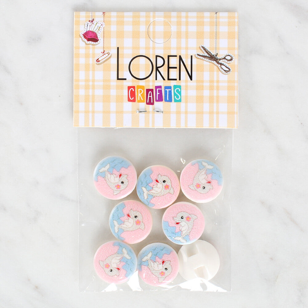 Loren Crafts 8 Pack Dolphin Patterned Button - 1228