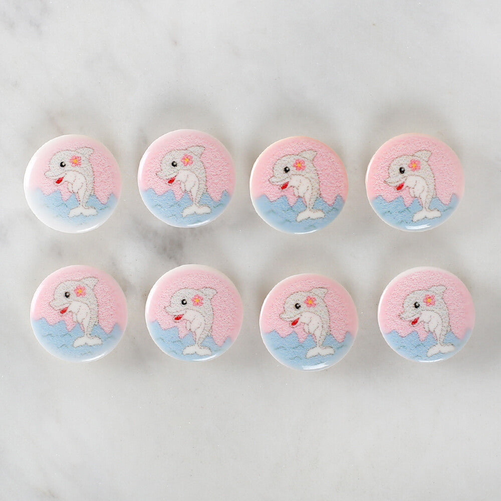 Loren Crafts 8 Pack Dolphin Patterned Button - 1228