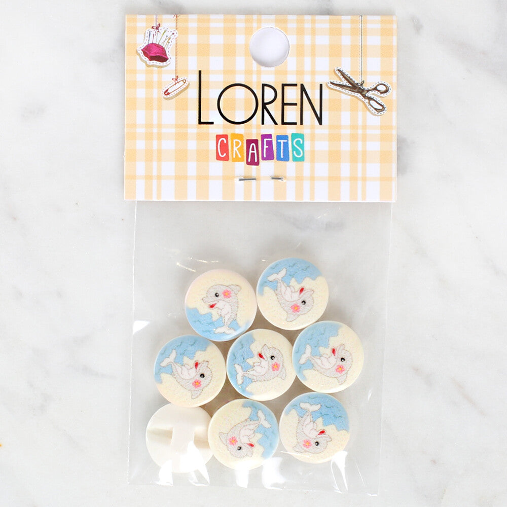 Loren Crafts 8 Pack Dolphin Patterned Button - 1229