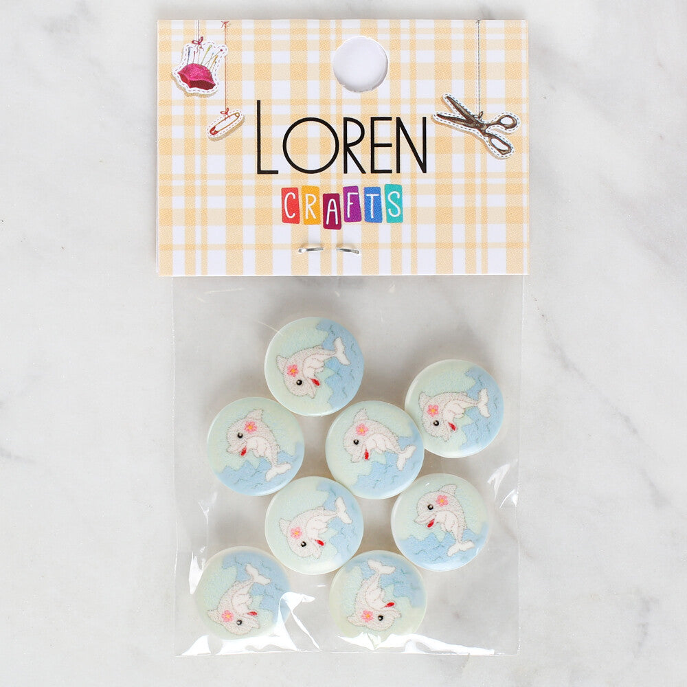 Loren Crafts 8 Pack Dolphin Patterned Button - 1230