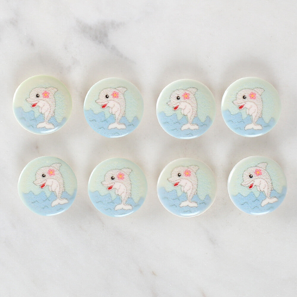 Loren Crafts 8 Pack Dolphin Patterned Button - 1230