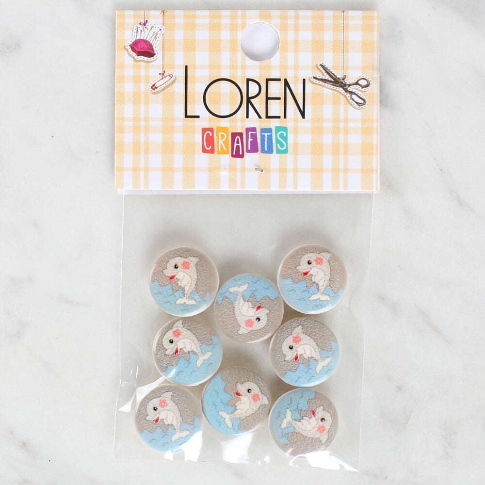 Loren Crafts 8 Pack Dolphin Patterned Button - 1231