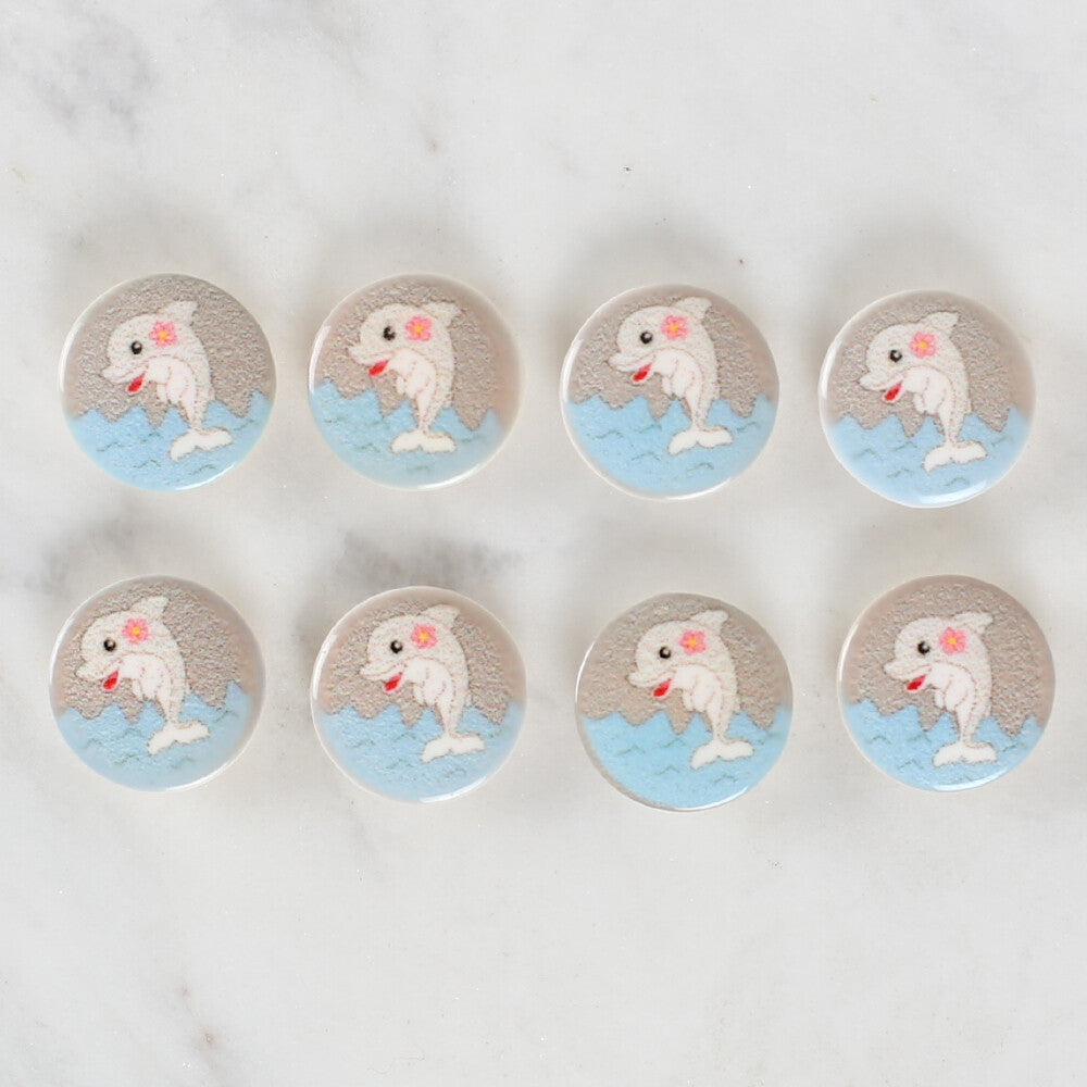 Loren Crafts 8 Pack Dolphin Patterned Button - 1231