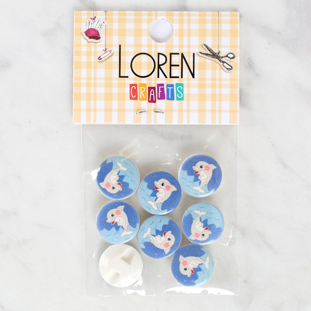 Loren Crafts 8 Pack Dolphin Patterned Button - 1232