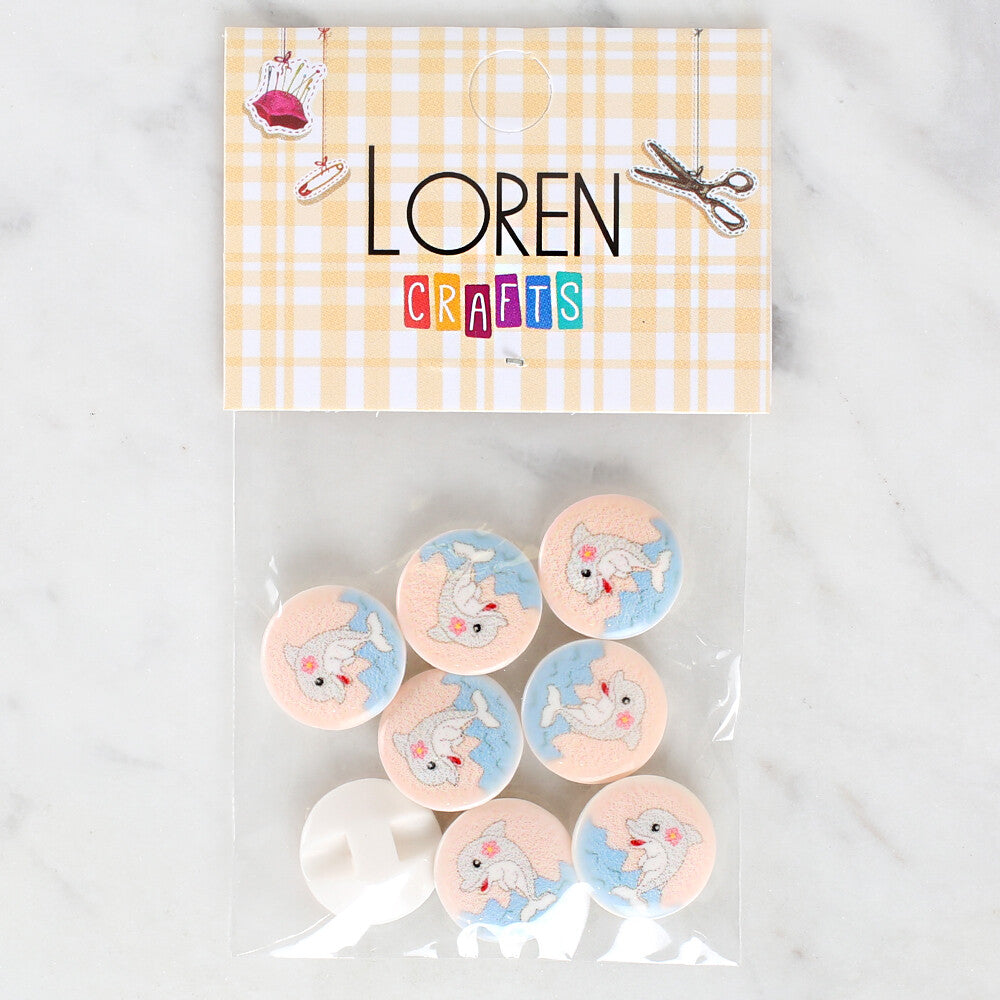 Loren Crafts 8 Pack Dolphin Patterned Button - 1233