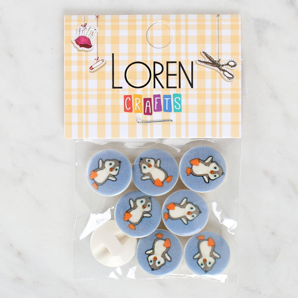 Loren Crafts 8 Pack Penguin Patterned Button - 1235