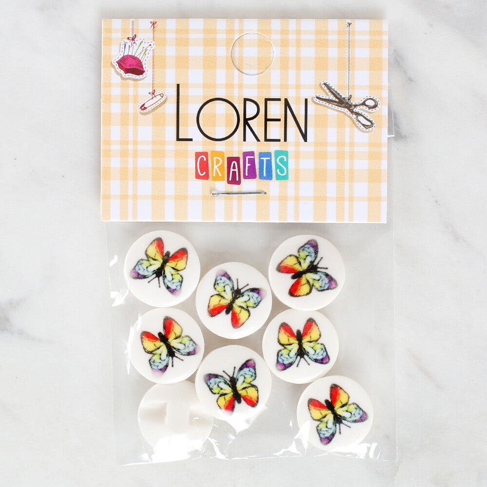 Loren Crafts 8 Pack Butterfly Patterned Button - 1237