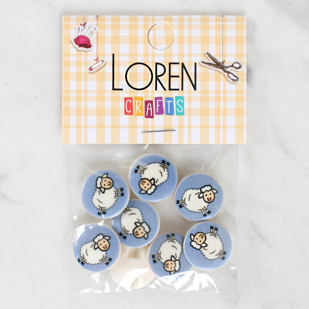 Loren Crafts 8 Pack Sheep Patterned Button - 1242