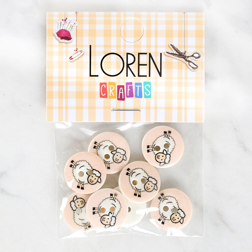 Loren Crafts 8 Pack Sheep Patterned Button - 1247