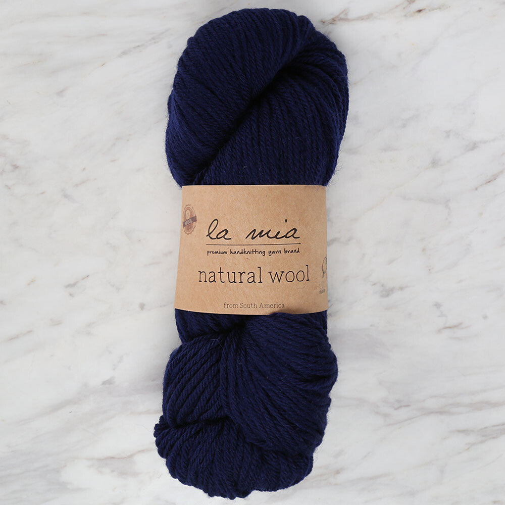 La Mia Natural Wool Knitting Yarn, Navy Blue - L630