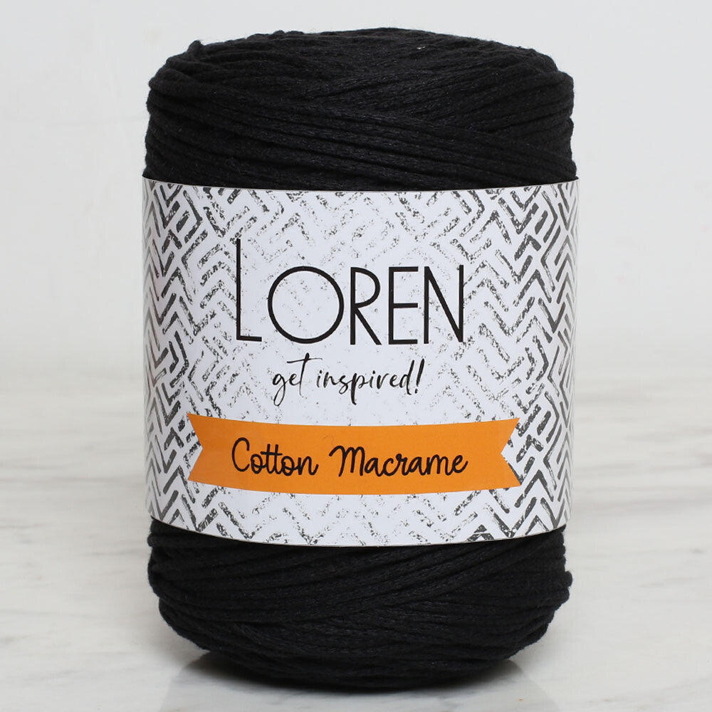 Loren Cotton Macrame Yarn, Black - R004