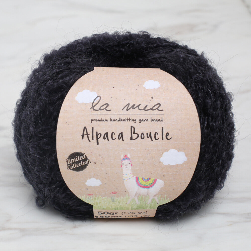 La Mia 50 Gr Alpaca Boucle Yarn, Black - L307
