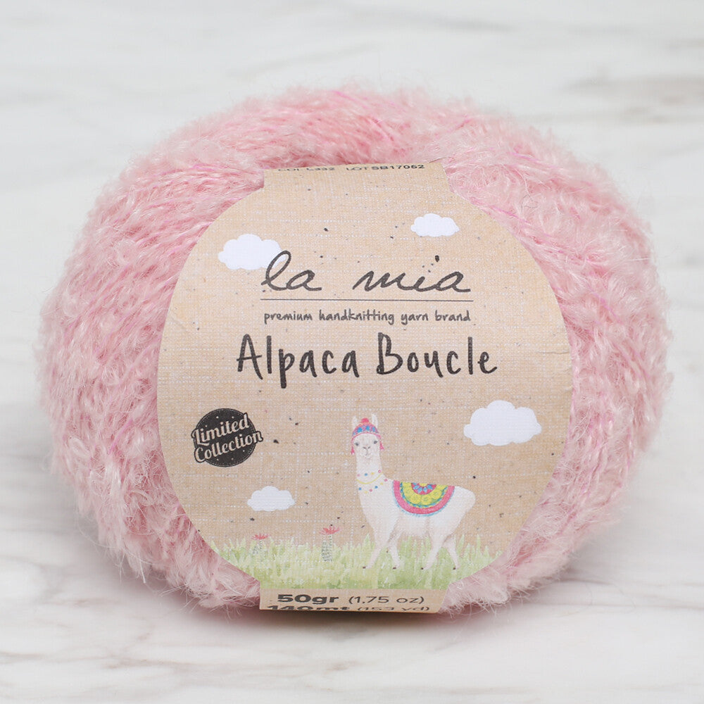 La Mia 50 Gr Alpaca Boucle Yarn, Pink - L332