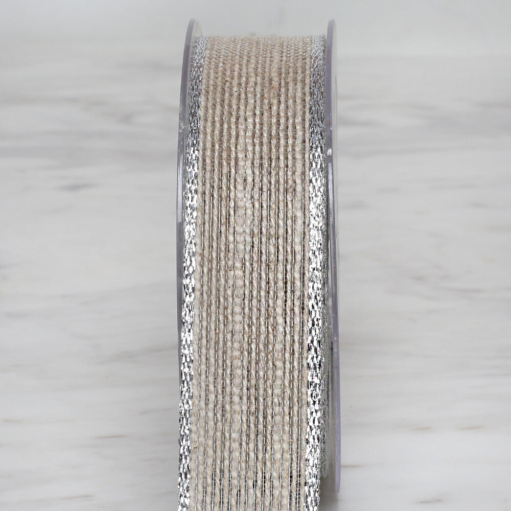   Ulutaş 2.5 cm 10 m Linen Ribbon, Silver