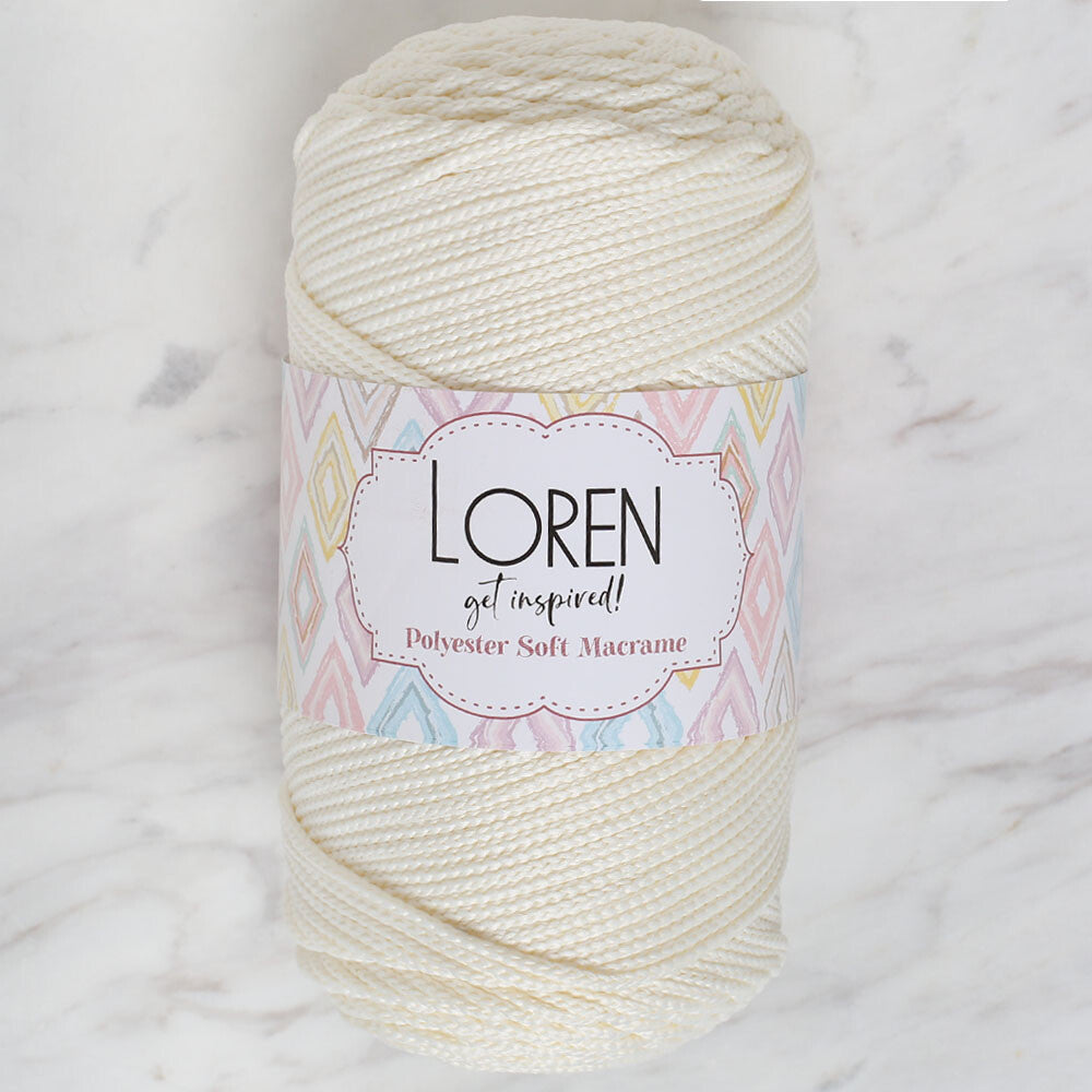 Loren Polyester Soft Macrame Yarn, Cream - LM003