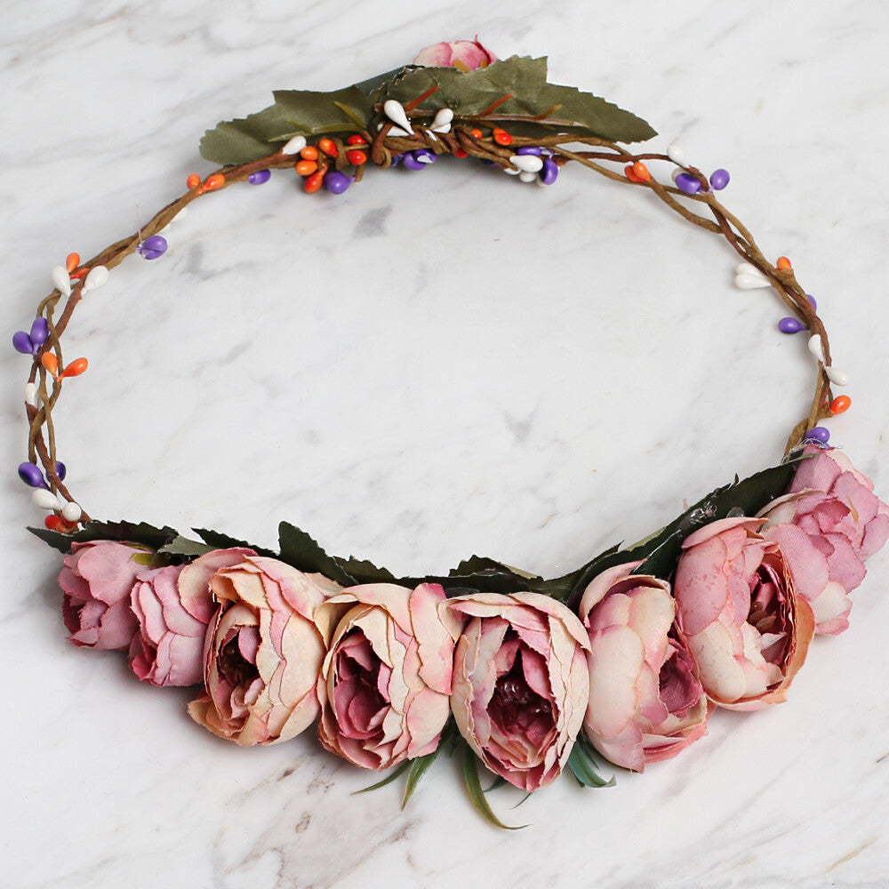 Loren Floral Circle Crown, Dusty Pink