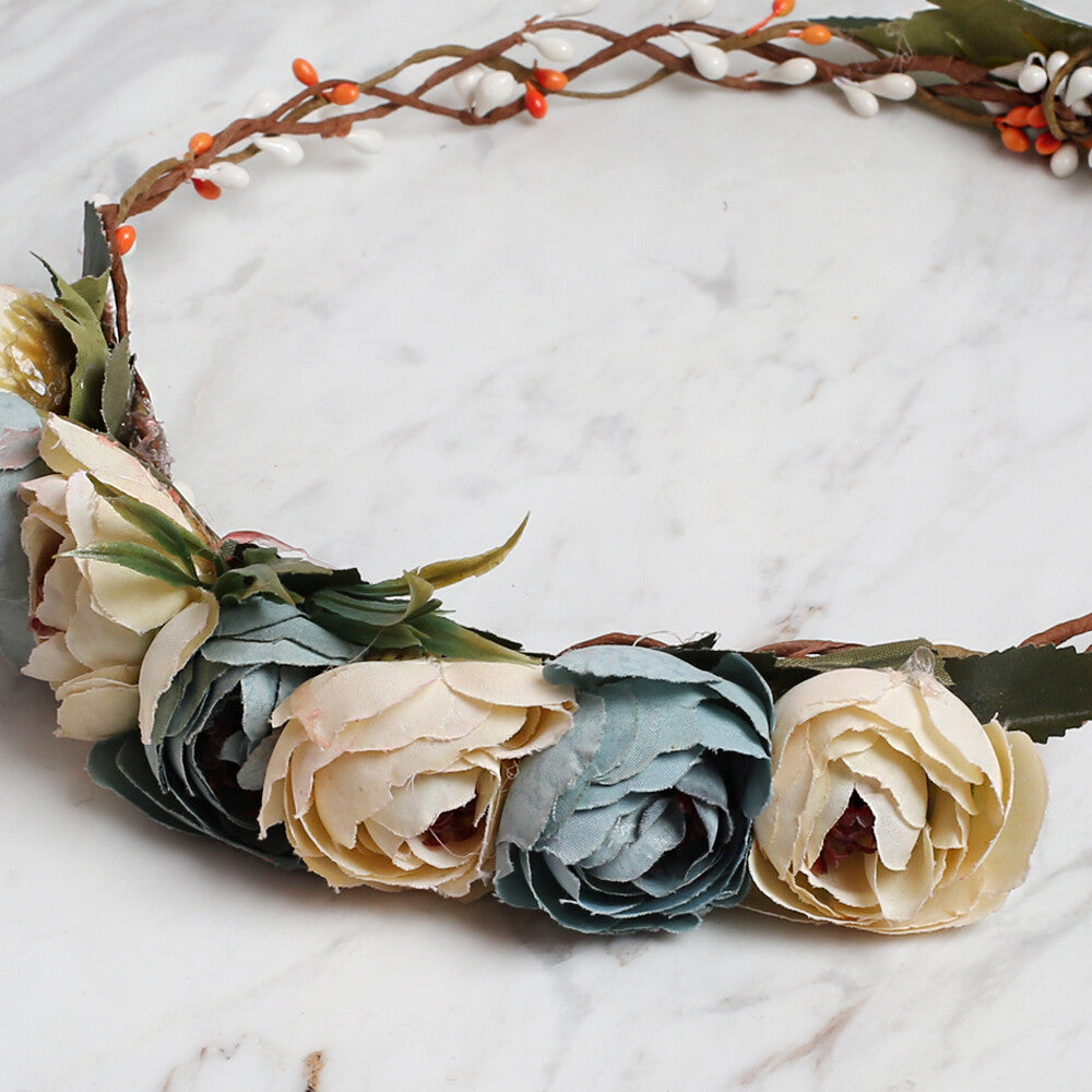 Loren Floral Circle Crown, Cream