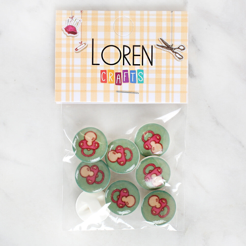 Loren Crafts 8 Pack Pacifier Patterned Button - 1014