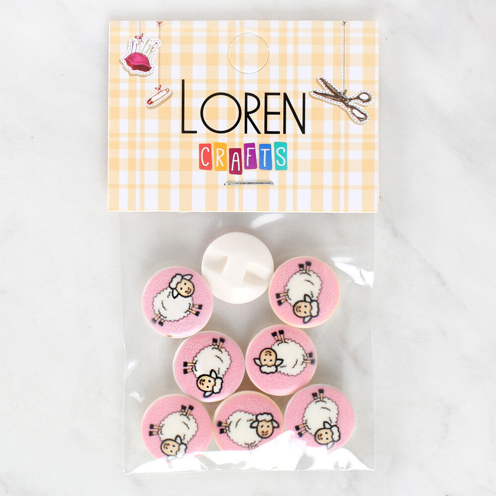 Loren Crafts 8 Pack Sheep Patterned Button - 1033