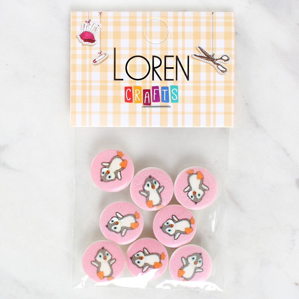 Loren Crafts 8 Pack Penguin Patterned Button - 1038