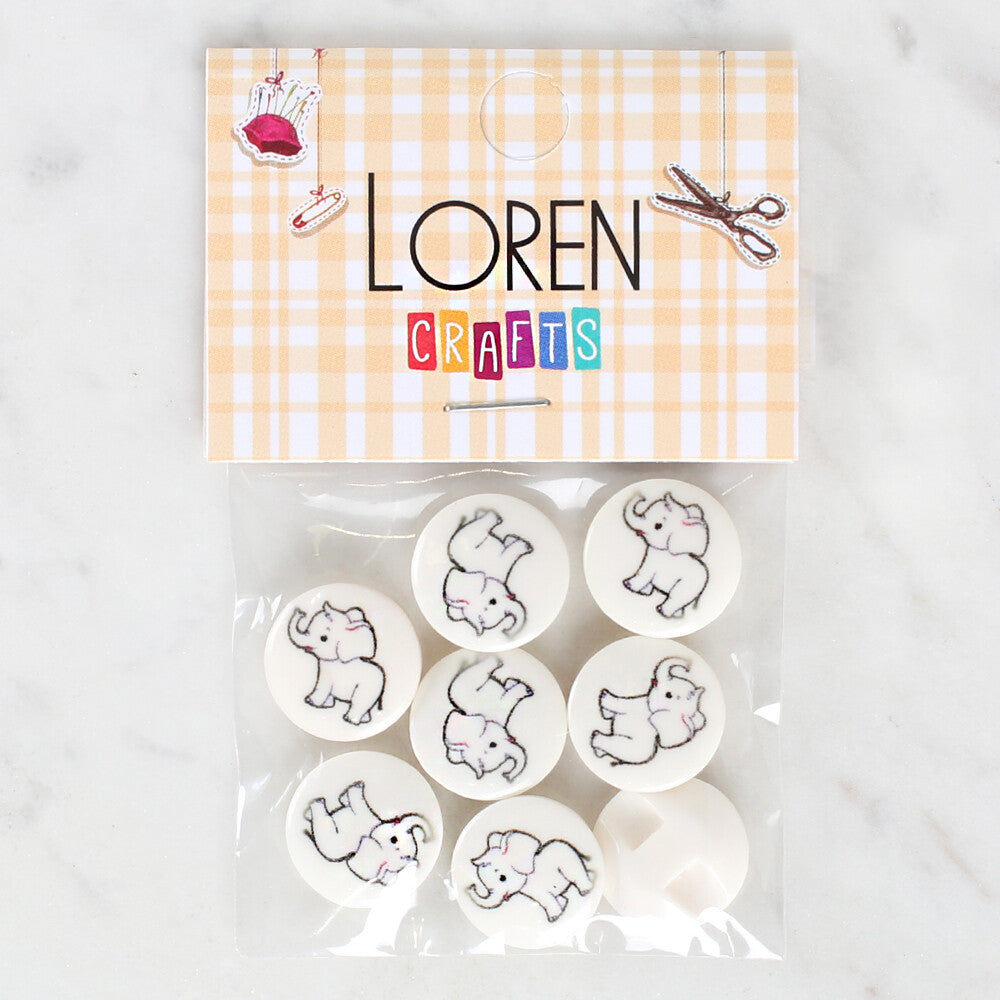 Loren Crafts 8 Pack Elephant Patterned Button - 1039