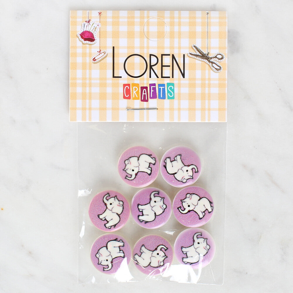 Loren Crafts 8 Pack Elephant Patterned Button - 1040