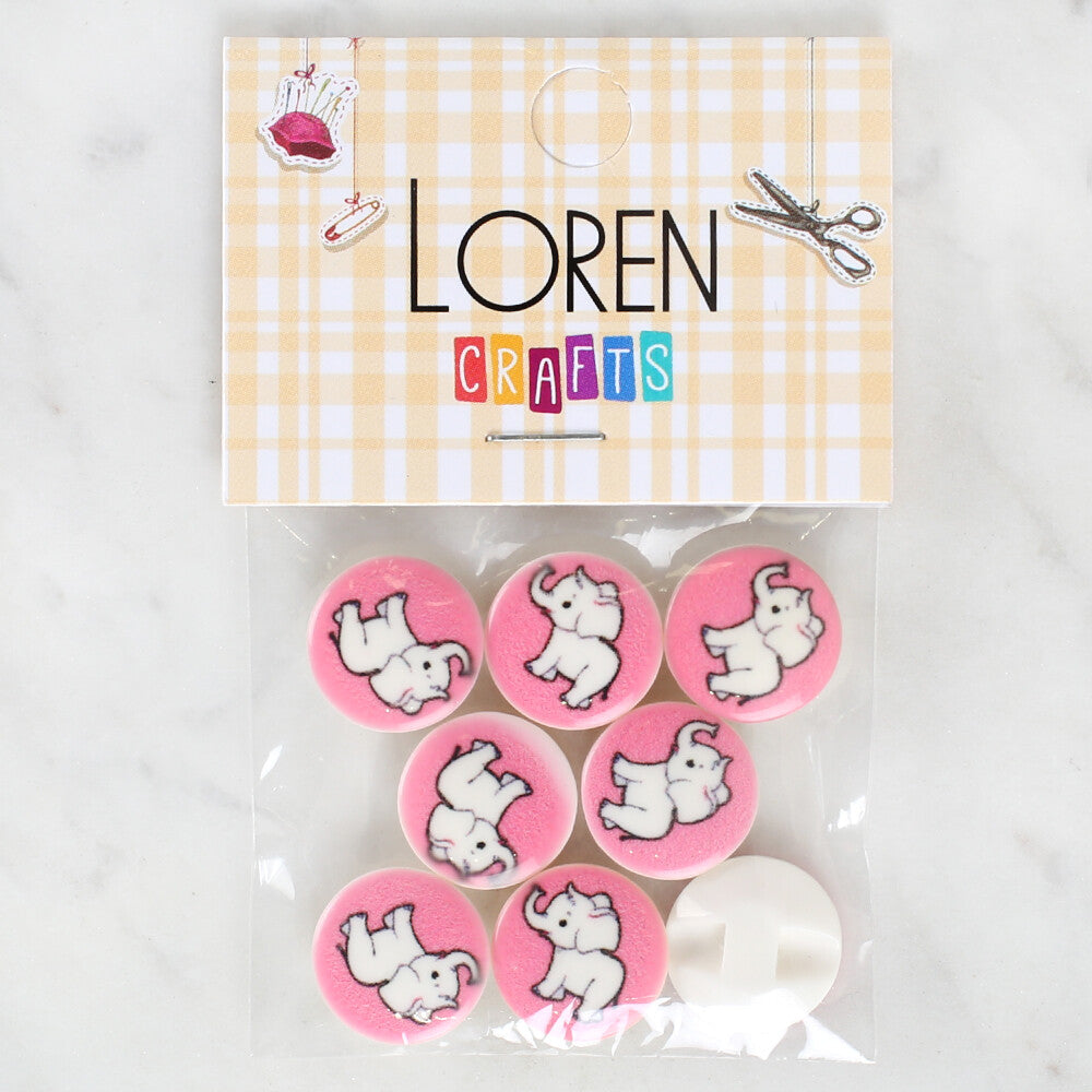 Loren Crafts 8 Pack Elephant Patterned Button - 1041