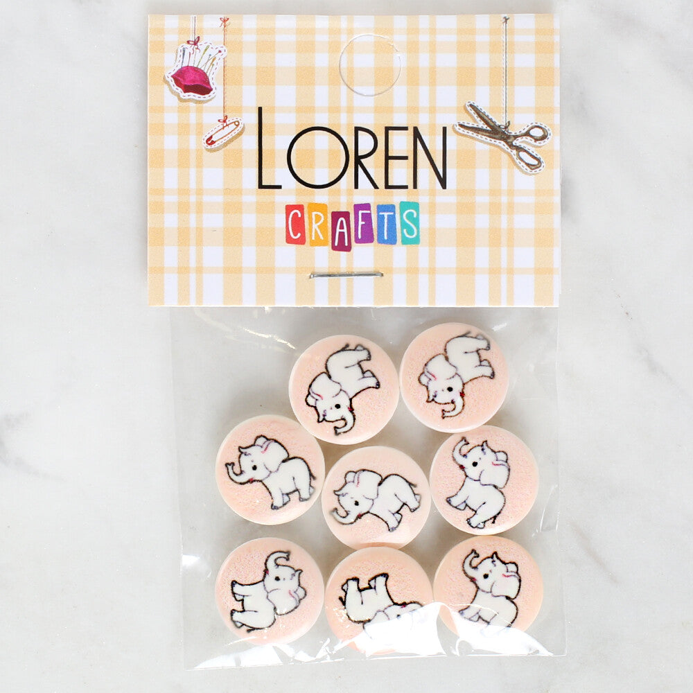 Loren Crafts 8 Pack Elephant Patterned Button - 1042