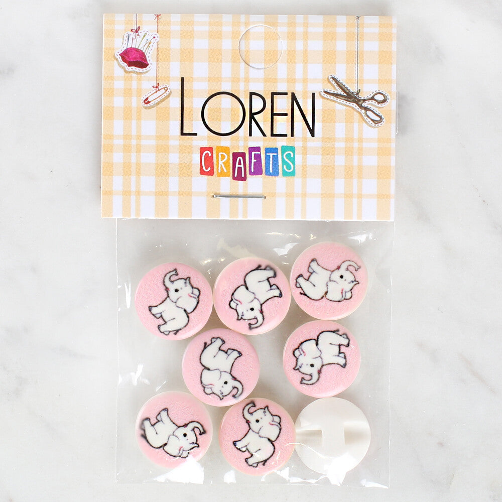 Loren Crafts 8 Pack Elephant Patterned Button - 1043