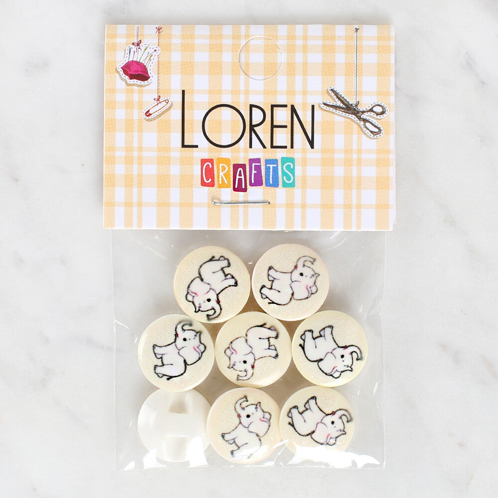 Loren Crafts 8 Pack Elephant Patterned Button - 1044