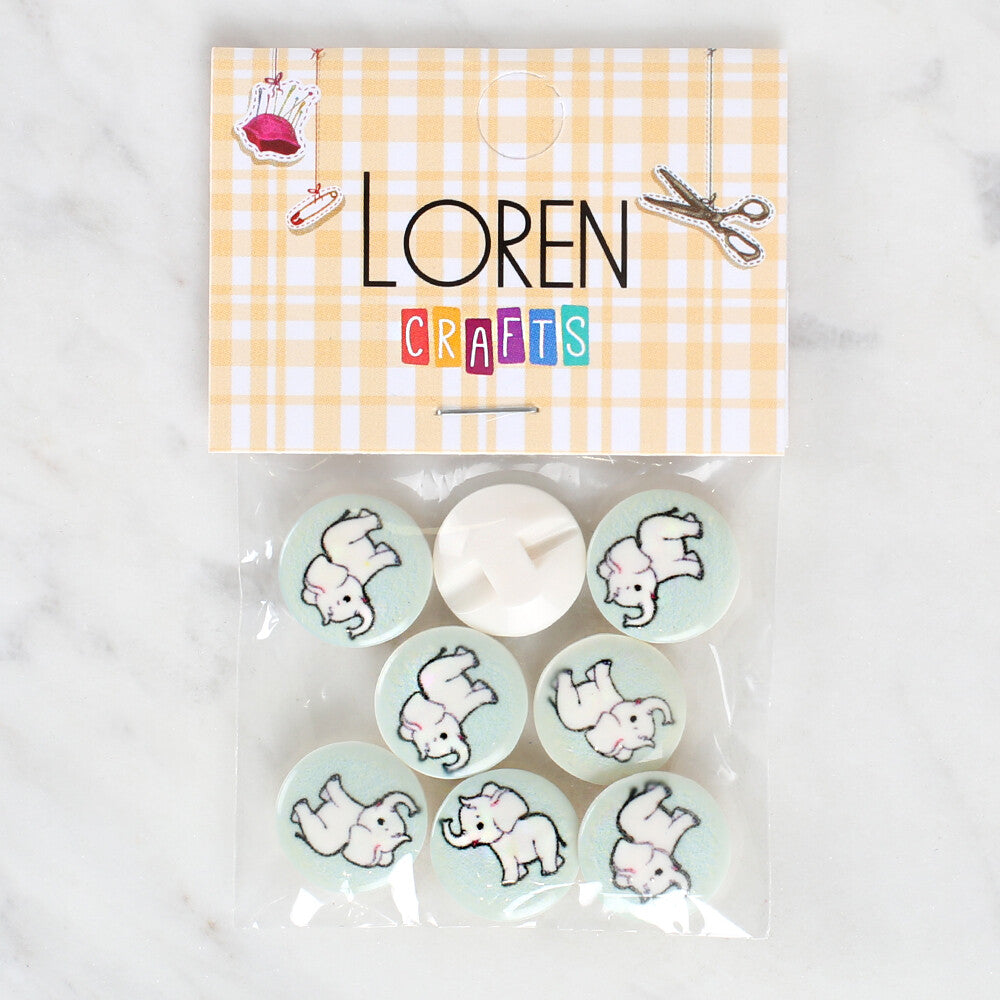 Loren Crafts 8 Pack Elephant Patterned Button - 1046