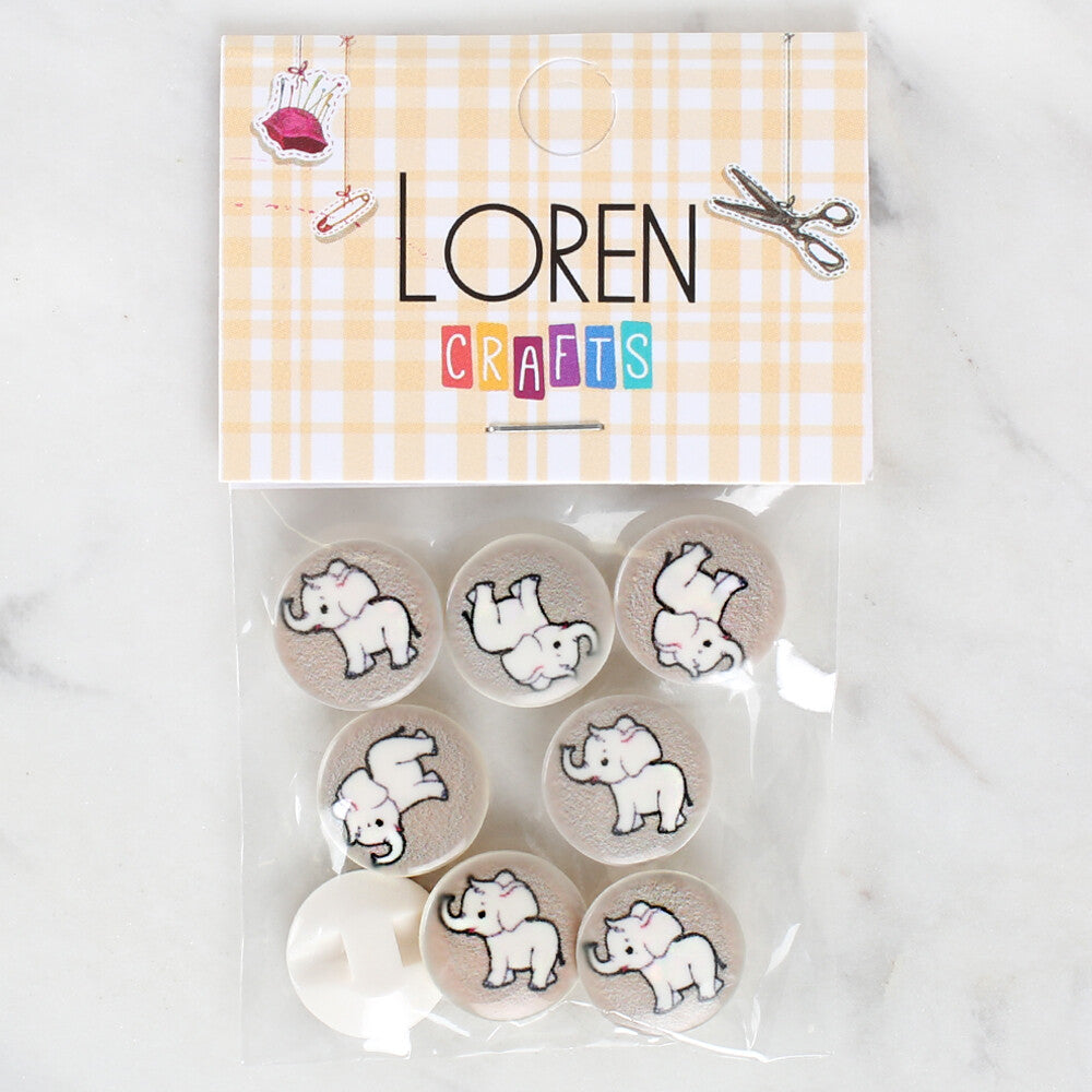 Loren Crafts 8 Pack Elephant Patterned Button - 1047