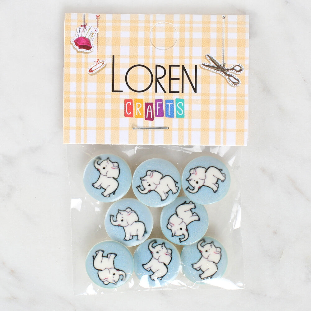 Loren Crafts 8 Pack Elephant Patterned Button - 1048