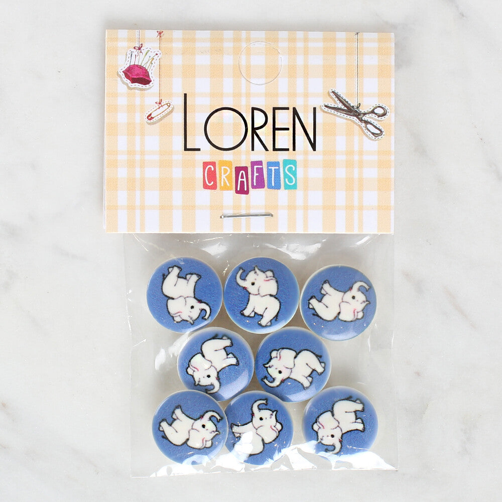 Loren Crafts 8 Pack Elephant Patterned Button - 1049