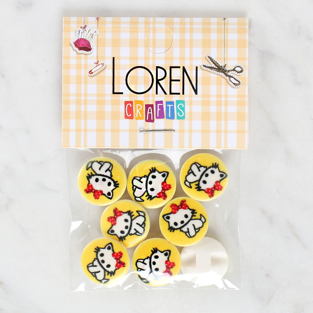 Loren Crafts 8 Pack Cat Patterned Button - 1063