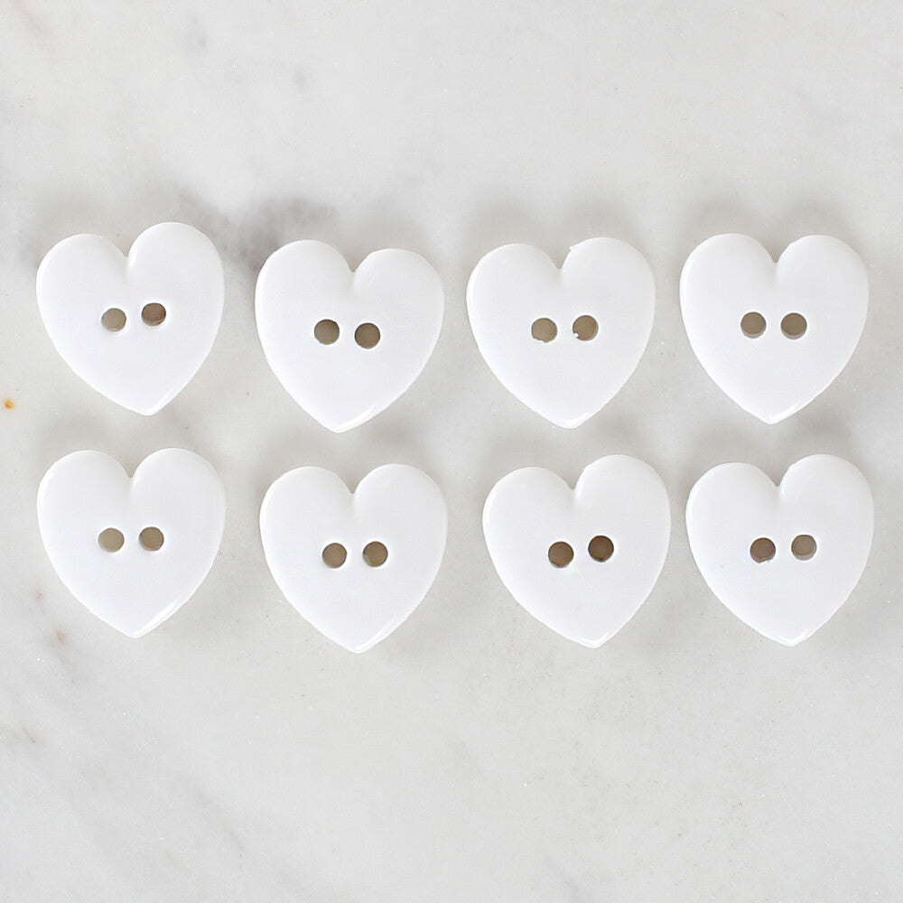 Loren Crafts 8 Pack Heart Shaped Button, White - 1072