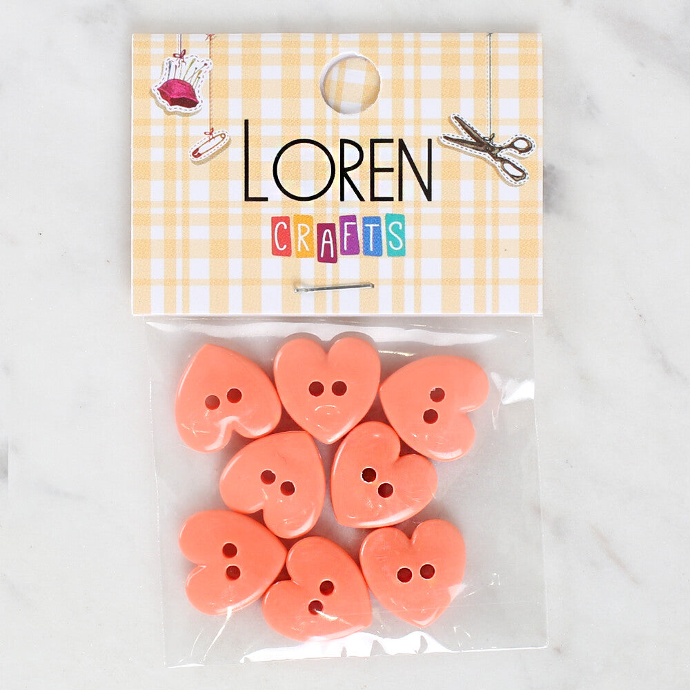 Loren Crafts 8 Pack Heart Shaped Button, Pinkish Orange - 1073