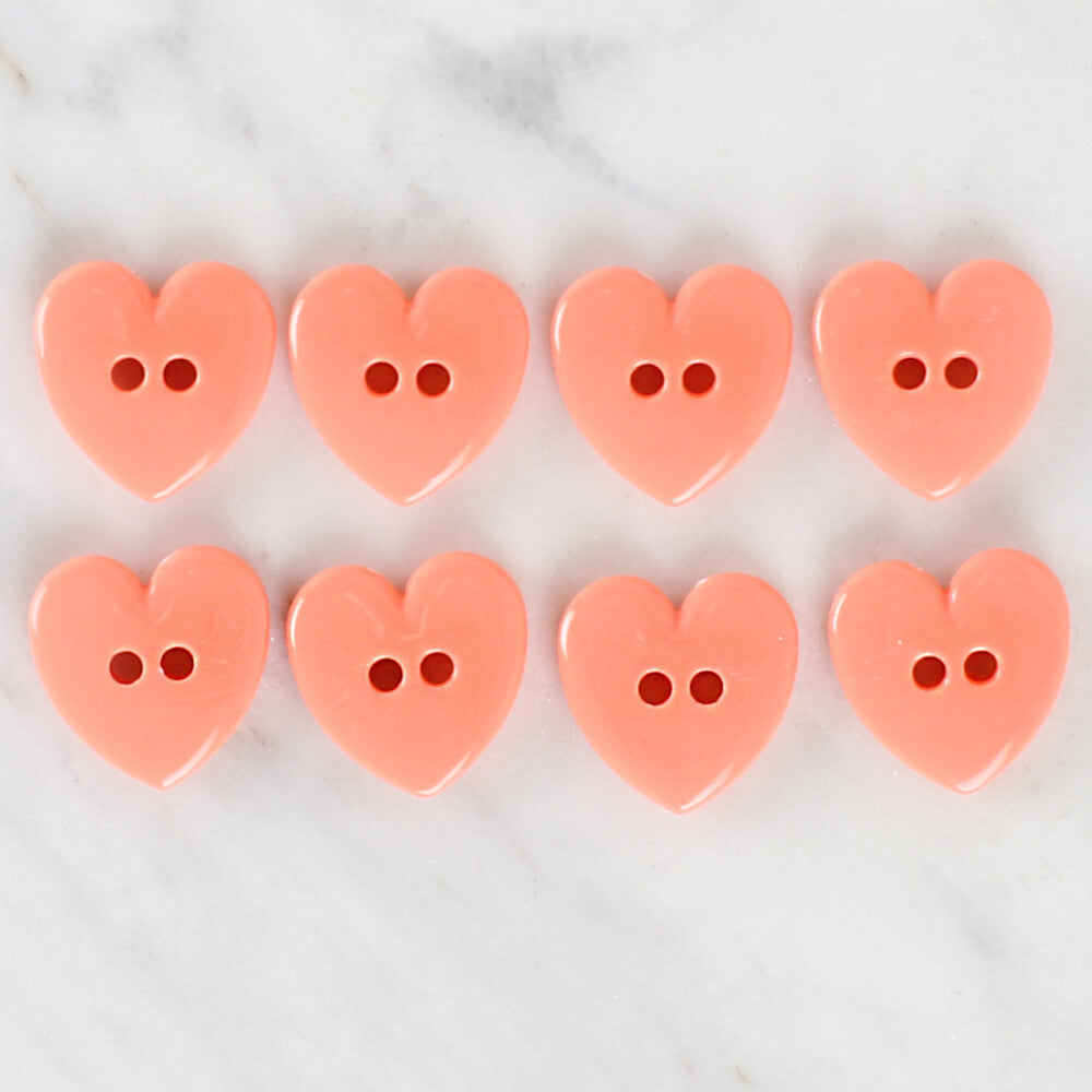 Loren Crafts 8 Pack Heart Shaped Button, Pinkish Orange - 1073