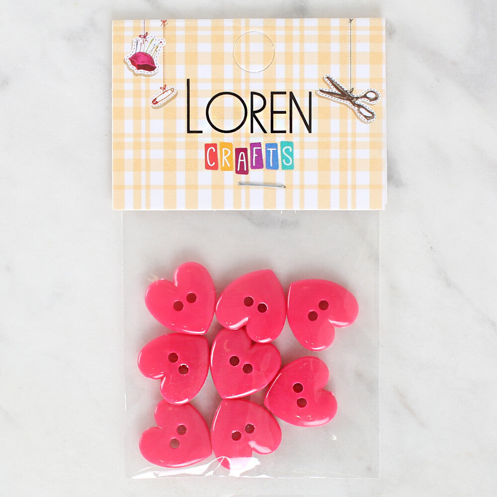 Loren Crafts 8 Pack Heart Shaped Button, Fuchsia - 1074